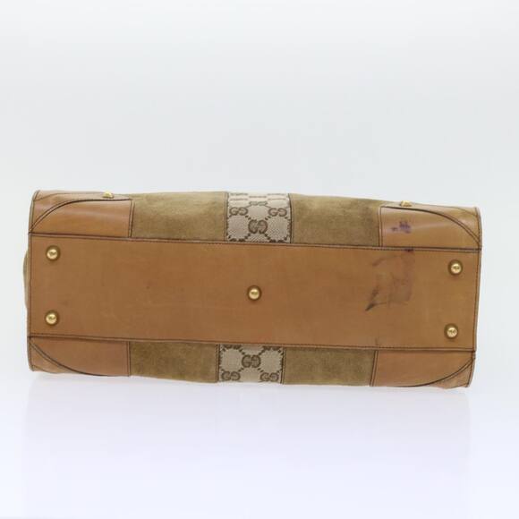 GUCCI Beige Canvas Nailhead Suede Tote with Dustbag 2000's Model 120897 - Picture 4 of 16